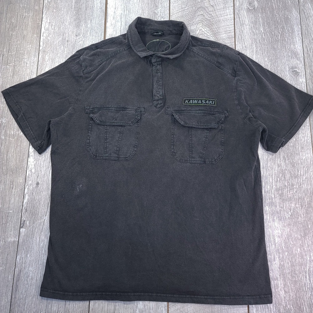 Kawasaki Polo Shirt Men 3XL Black Vintage Collection Snap Pocket Utility Cotton